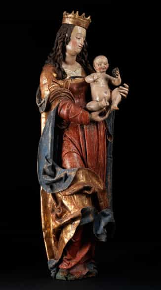 Detailabbildung: Lebensgroße Madonnenfigur der Donauschule aus der Werkstatt/ Umkreis von Hans Leinberger, um 1475/ 80 - 1531