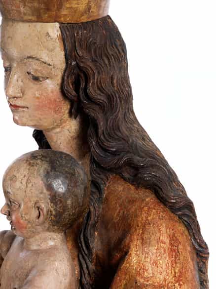 Detailabbildung: Lebensgroße Madonnenfigur der Donauschule aus der Werkstatt/ Umkreis von Hans Leinberger, um 1475/ 80 - 1531