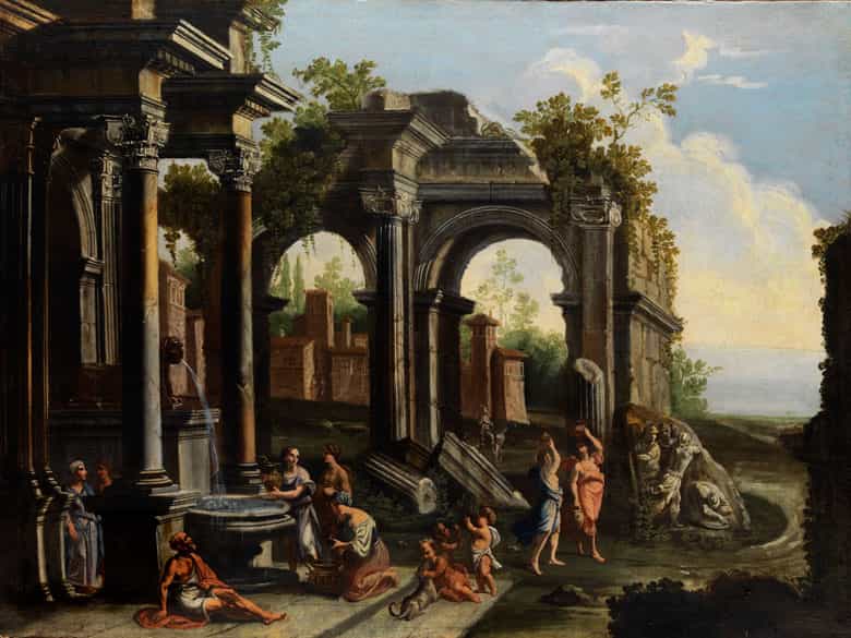 Detailabbildung: Italienischer Maler im Umkreis von Giovanni Ghisolfi, 1623 Milano – 1683, bzw. dessen Schüler Bernardo Rachetti, 1639 – 1702