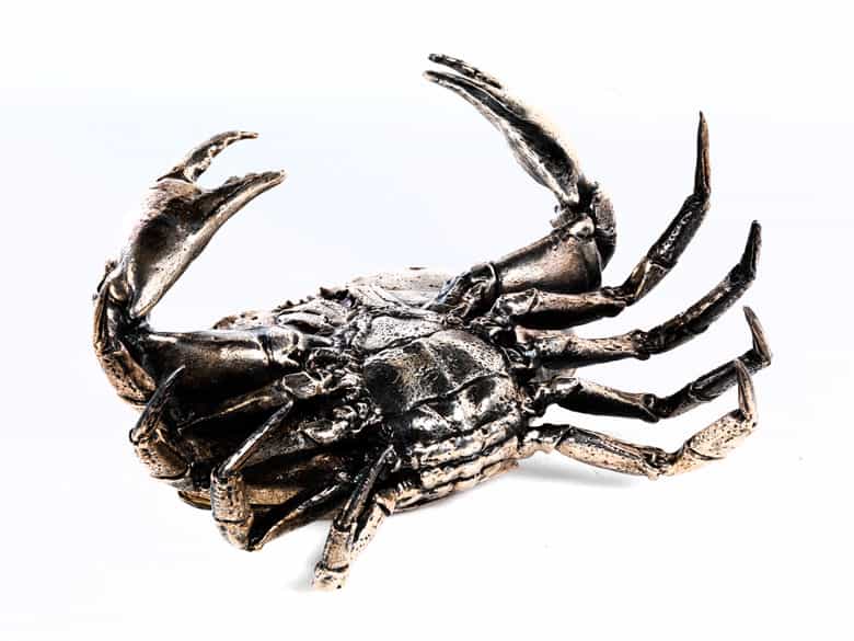 Detailabbildung:  Silberne Tafelaufsatzschale in Form einer großen Krabbe