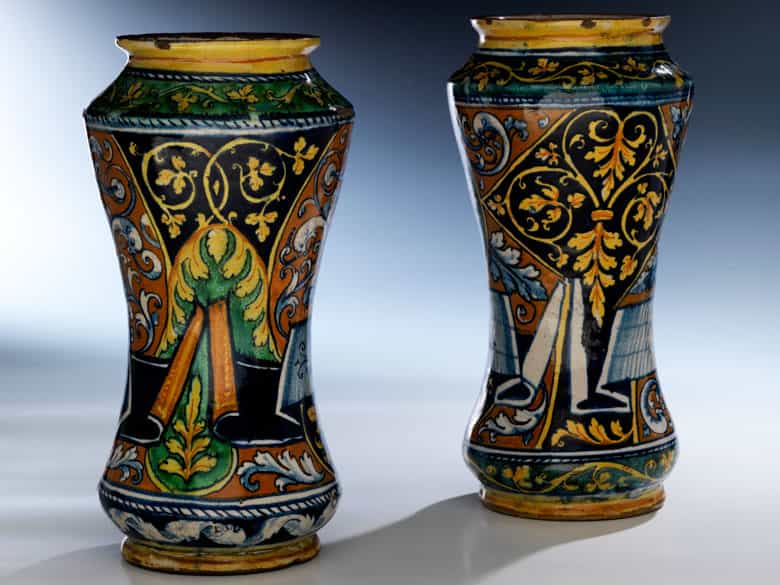 Zwei seltene Albarelli, Werkstatt Virgiliotto Calamelli Hampel