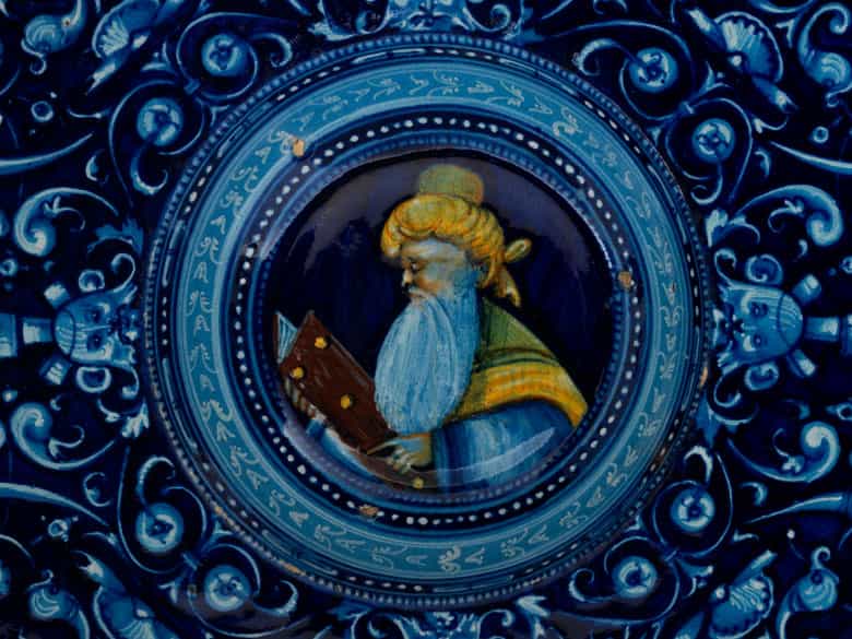 Detailabbildung: Bedeutender Majolika-Teller der Manufaktur Faenza