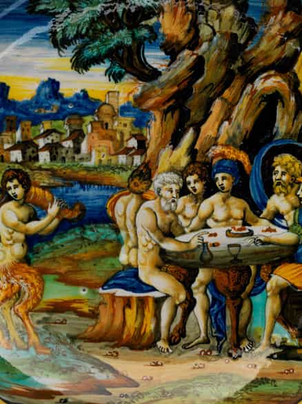 Detailabbildung: Majolika-Istoriato-Tazza der Manufaktur Pesaro