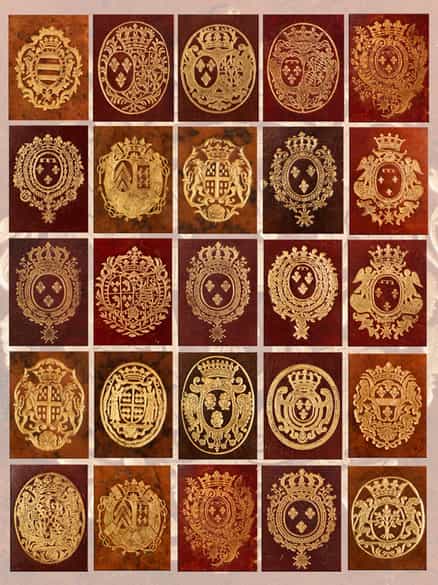 Detailabbildung: † Eine große Bibliothek mit 1054 Büchern des 18. Jahrhunderts aus der Zeit von König Louis XIV, Louis XV und Louis XVI