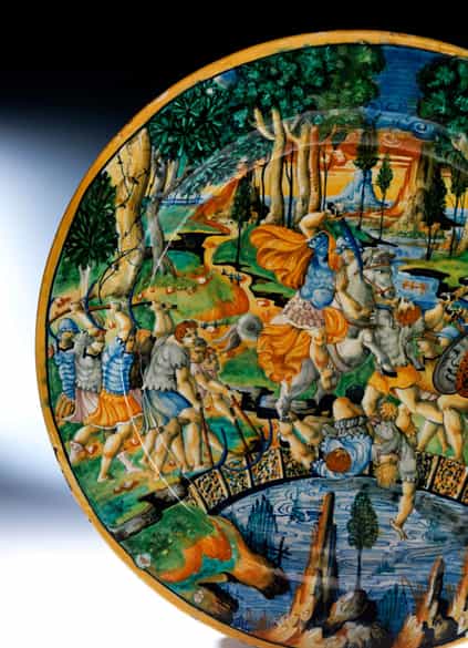 Detailabbildung: Bedeutende Majolika-Platte aus Urbino, 16. Jahrhundert, um 1550 – 60