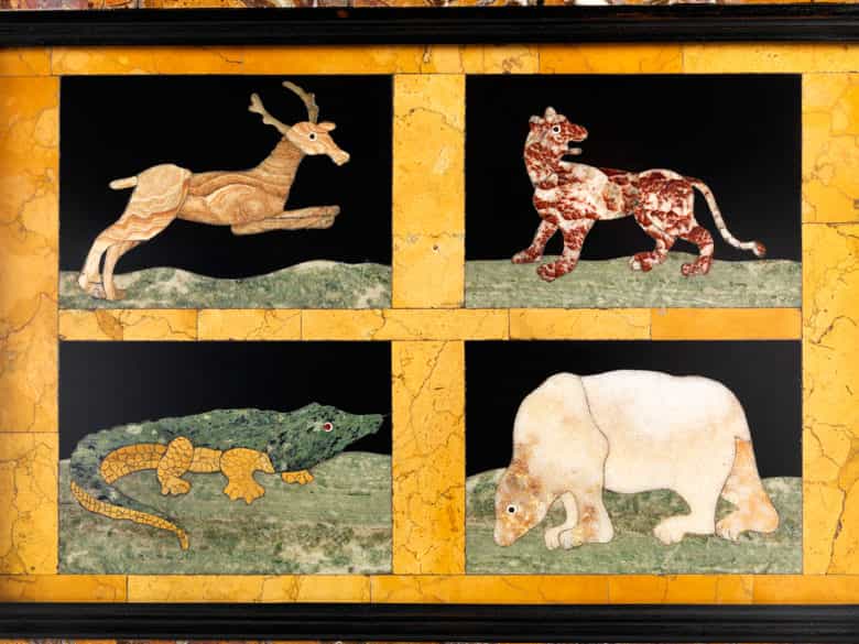 Detailabbildung: Paar Pietra dura-Tafeln mit Tierdarstellungen