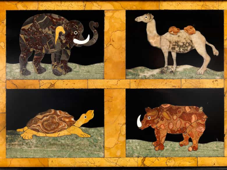 Detailabbildung: Paar Pietra dura-Tafeln mit Tierdarstellungen