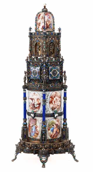 Detailabbildung: † Musealer, historischer Kunstkammer-Uhrenturm in Silber und Email