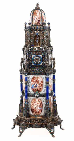 Detailabbildung: † Musealer, historischer Kunstkammer-Uhrenturm in Silber und Email