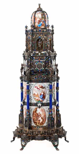 Detailabbildung: † Musealer, historischer Kunstkammer-Uhrenturm in Silber und Email