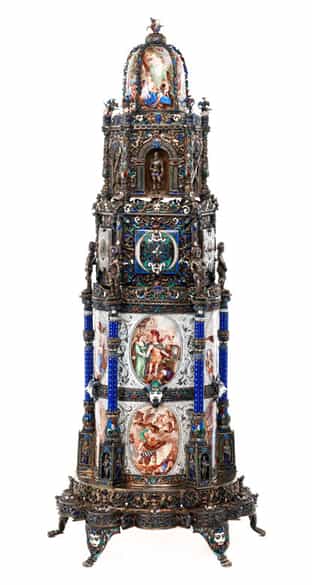 Detailabbildung: † Musealer, historischer Kunstkammer-Uhrenturm in Silber und Email