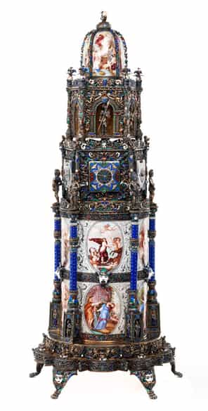 Detailabbildung: † Musealer, historischer Kunstkammer-Uhrenturm in Silber und Email