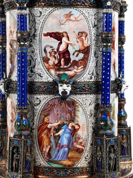 Detailabbildung: † Musealer, historischer Kunstkammer-Uhrenturm in Silber und Email