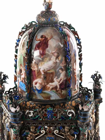 Detailabbildung: † Musealer, historischer Kunstkammer-Uhrenturm in Silber und Email