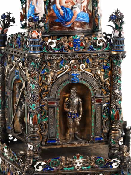 Detailabbildung: † Musealer, historischer Kunstkammer-Uhrenturm in Silber und Email