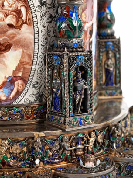 Detailabbildung: † Musealer, historischer Kunstkammer-Uhrenturm in Silber und Email