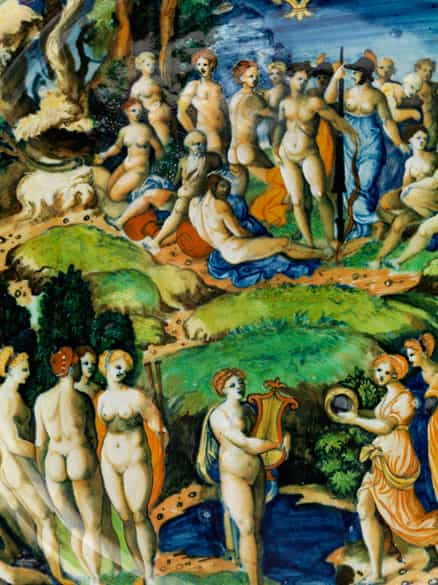 Detailabbildung: Museale, große Majolika-Platte aus der Werkstatt des Guido Durantino