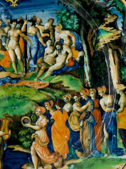 Detailabbildung: Museale, große Majolika-Platte aus der Werkstatt des Guido Durantino