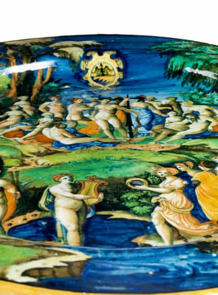 Detailabbildung: Museale, große Majolika-Platte aus der Werkstatt des Guido Durantino