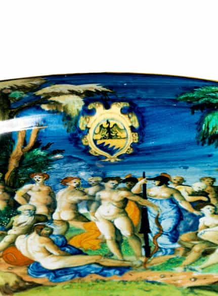 Detailabbildung: Museale, große Majolika-Platte aus der Werkstatt des Guido Durantino