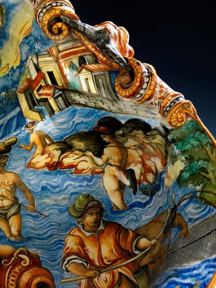 Detailabbildung: Paar große, seltene Majolika-Schalen, wohl aus der Werkstatt der Patanazzi