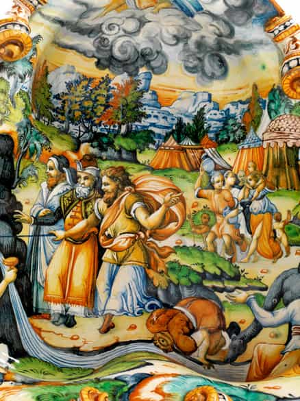 Detailabbildung: Paar große, seltene Majolika-Schalen, wohl aus der Werkstatt der Patanazzi