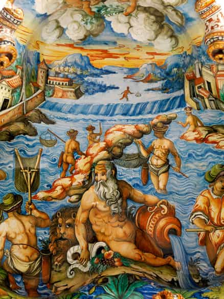 Detailabbildung: Paar große, seltene Majolika-Schalen, wohl aus der Werkstatt der Patanazzi