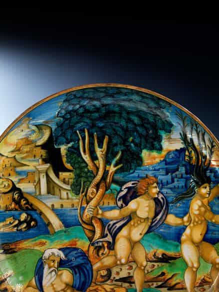 Detailabbildung: Majolika-Istoriato-Alzata aus der Werkstatt des Maestro Giorgio