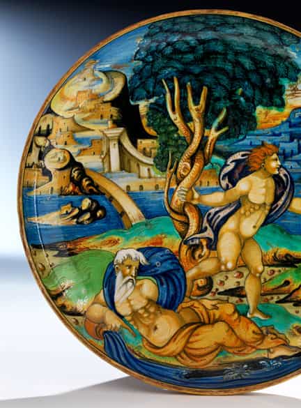 Detailabbildung: Majolika-Istoriato-Alzata aus der Werkstatt des Maestro Giorgio