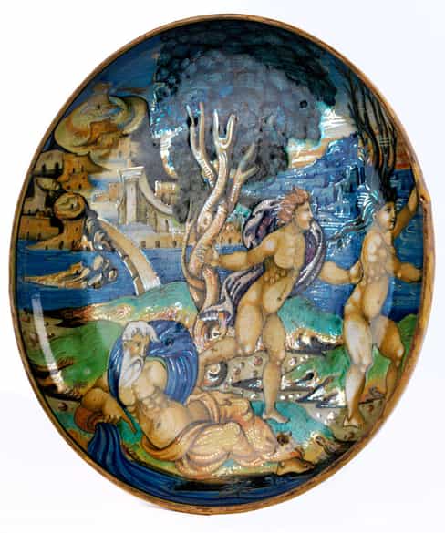 Detailabbildung: Majolika-Istoriato-Alzata aus der Werkstatt des Maestro Giorgio
