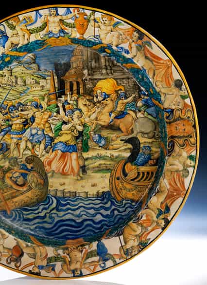 Detailabbildung: Große Majolika-Istoriato-Platteaus der Werkstatt der Fontana