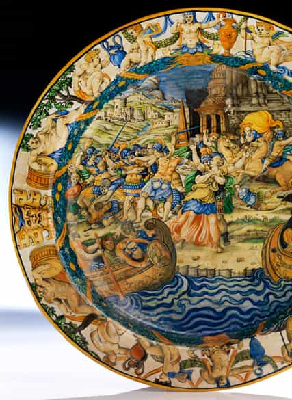 Detailabbildung: Große Majolika-Istoriato-Platteaus der Werkstatt der Fontana