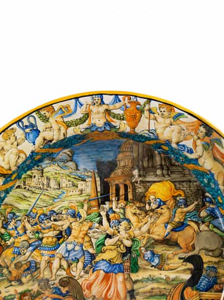 Detailabbildung: Große Majolika-Istoriato-Platteaus der Werkstatt der Fontana