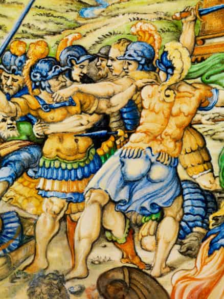 Detailabbildung: Große Majolika-Istoriato-Platteaus der Werkstatt der Fontana