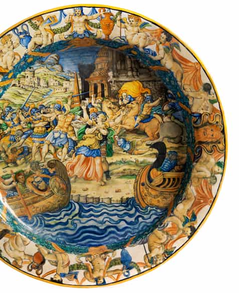 Detailabbildung: Große Majolika-Istoriato-Platteaus der Werkstatt der Fontana