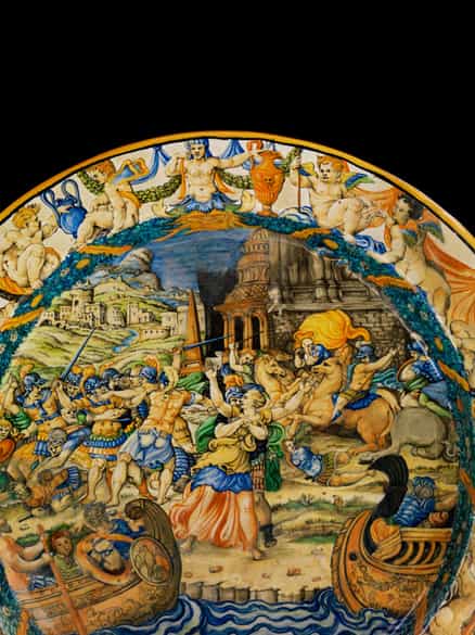 Detailabbildung: Große Majolika-Istoriato-Platteaus der Werkstatt der Fontana