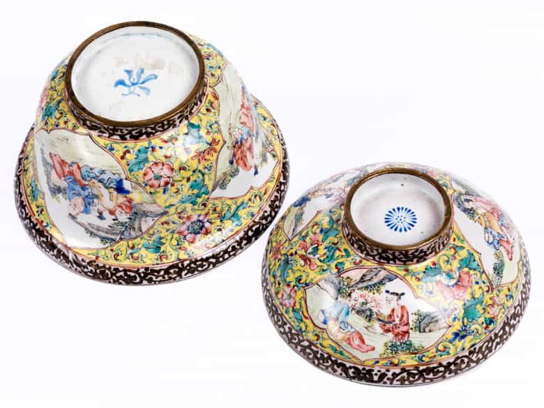 Detailabbildung:  Paar Email-Deckelschalen