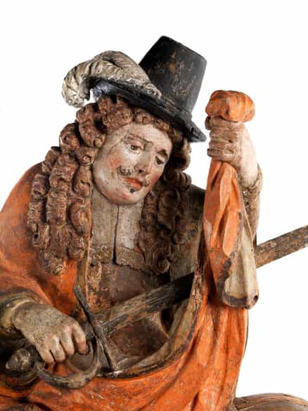 Detailabbildung:  Bedeutende, museale Schnitzfigurengruppe des Heiligen Martin