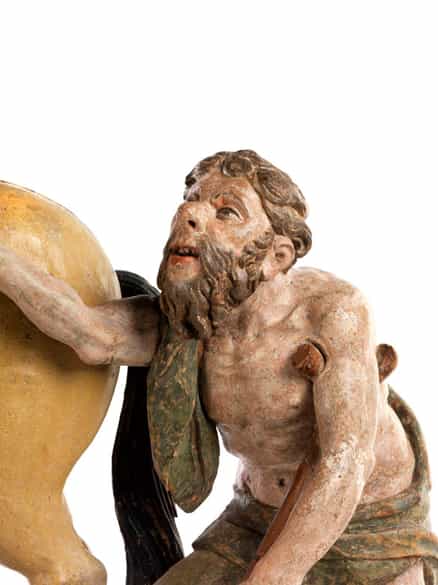 Detailabbildung:  Bedeutende, museale Schnitzfigurengruppe des Heiligen Martin