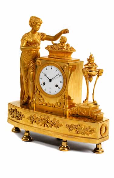 Detailabbildung:  Kaminuhr in Bronze und Feuervergoldung