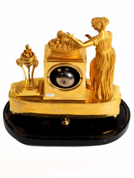 Detailabbildung:  Kaminuhr in Bronze und Feuervergoldung