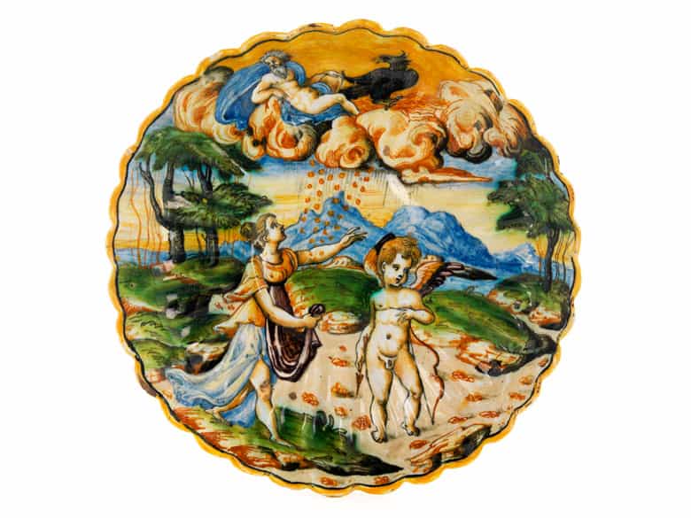 Detailabbildung: Majolika-Crespina-Schale mit Istoriato-Dekor