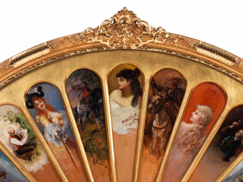 Detailabbildung: Großer Künstler-Fächer in vergoldetem Rahmen