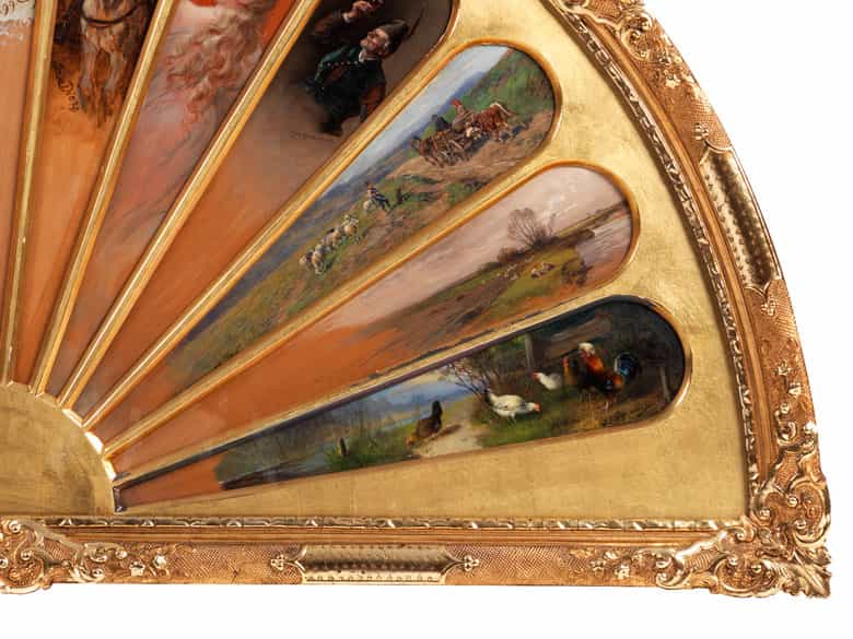 Detailabbildung: Großer Künstler-Fächer in vergoldetem Rahmen