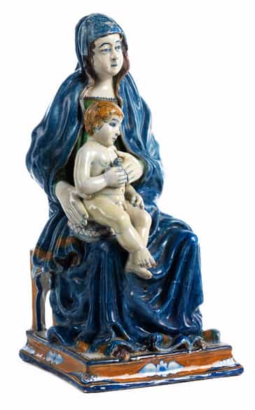 Detailabbildung: Seltene Majolika-Gruppe Madonna mit Kind