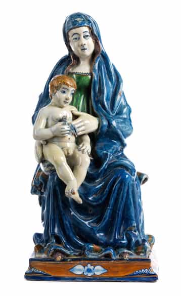 Detailabbildung: Seltene Majolika-Gruppe Madonna mit Kind