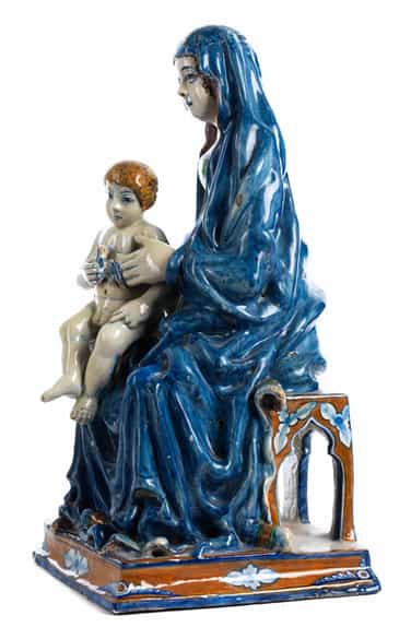 Detailabbildung: Seltene Majolika-Gruppe Madonna mit Kind