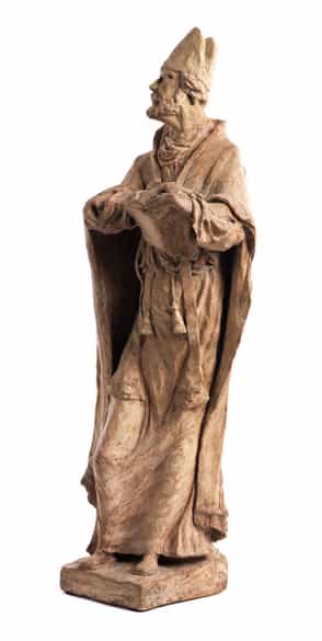 Detailabbildung:  Italienische Tonfigur eines Bischofs oder Kirchenbarons