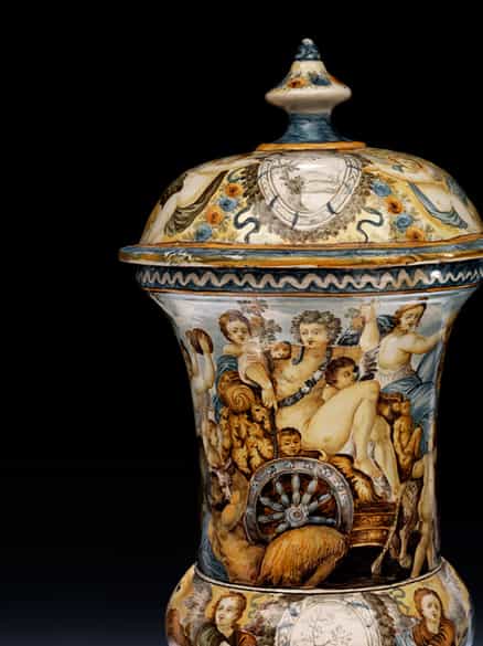 Detailabbildung: Große Majolika-Deckelvase, Francesco Antonio Saverio Grue, 1686 - 1746, zug.