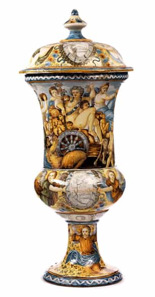 Detailabbildung: Große Majolika-Deckelvase, Francesco Antonio Saverio Grue, 1686 - 1746, zug.
